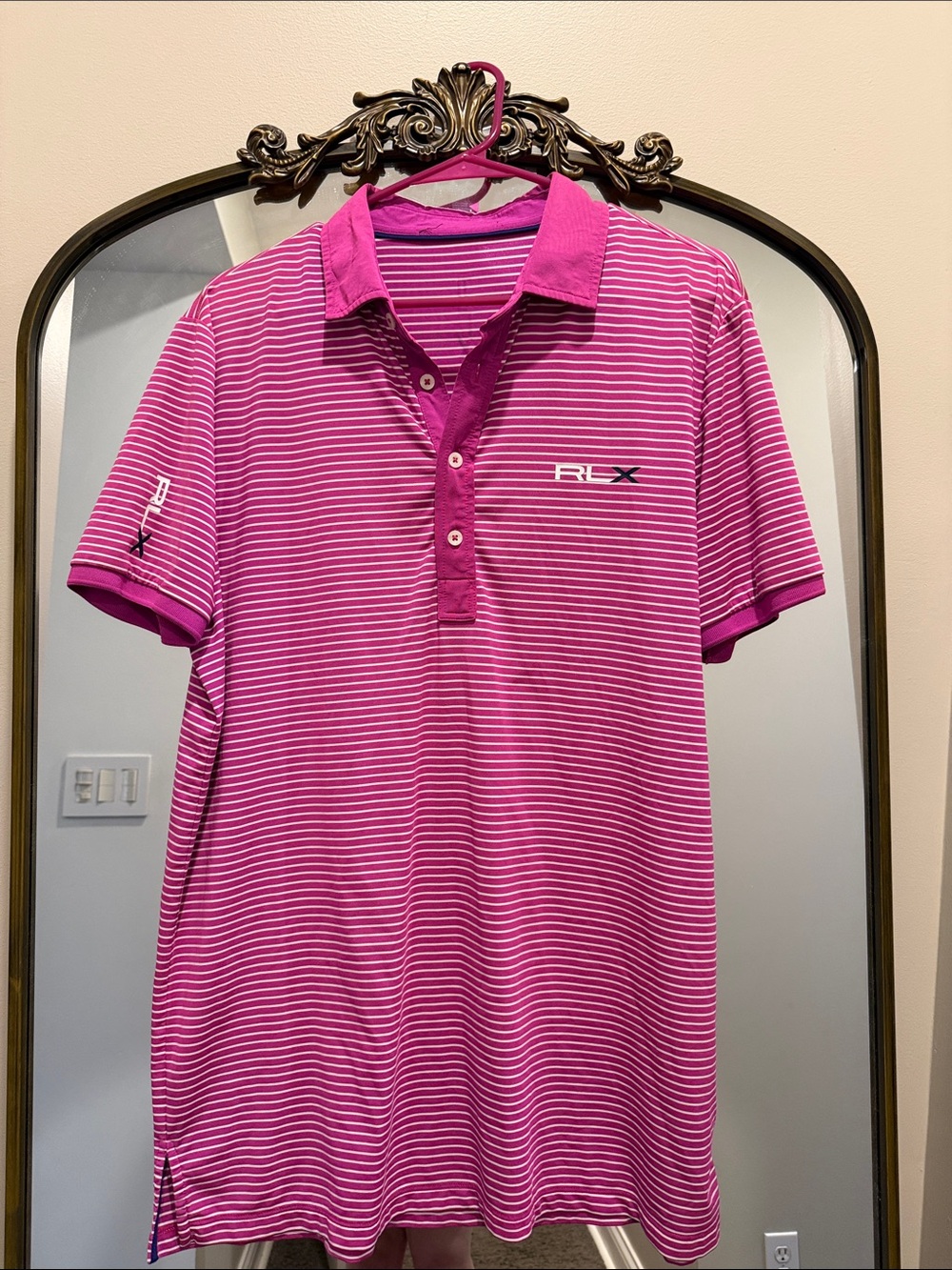 RLX Ralph Lauren Pink Striped Polo Shirt